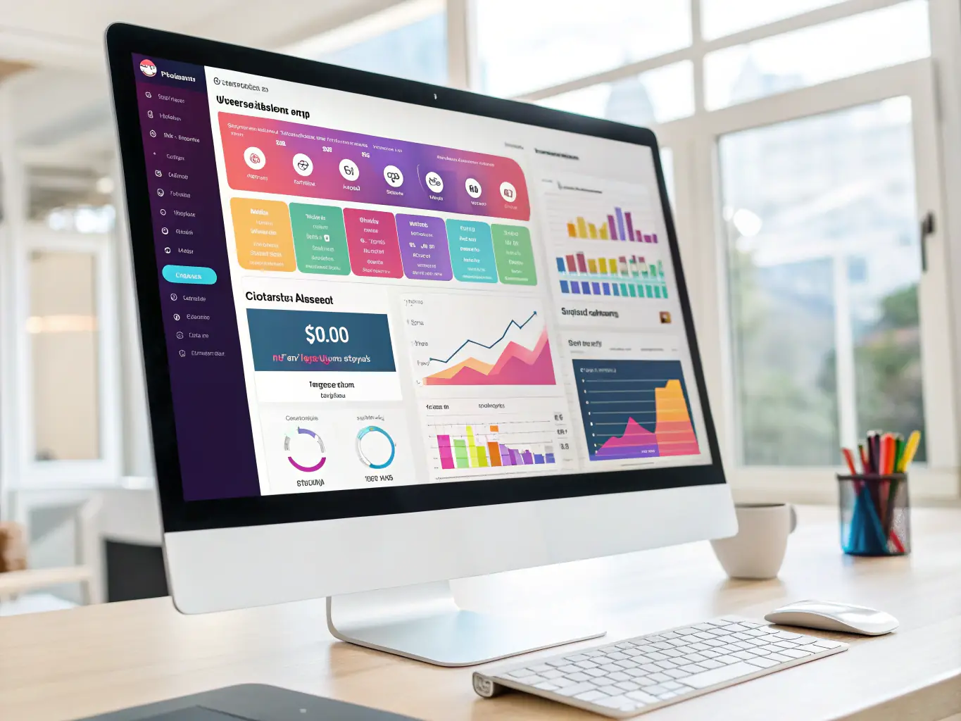 An AI interface displaying marketing automation workflows, with data visualizations showing campaign performance and customer engagement.
