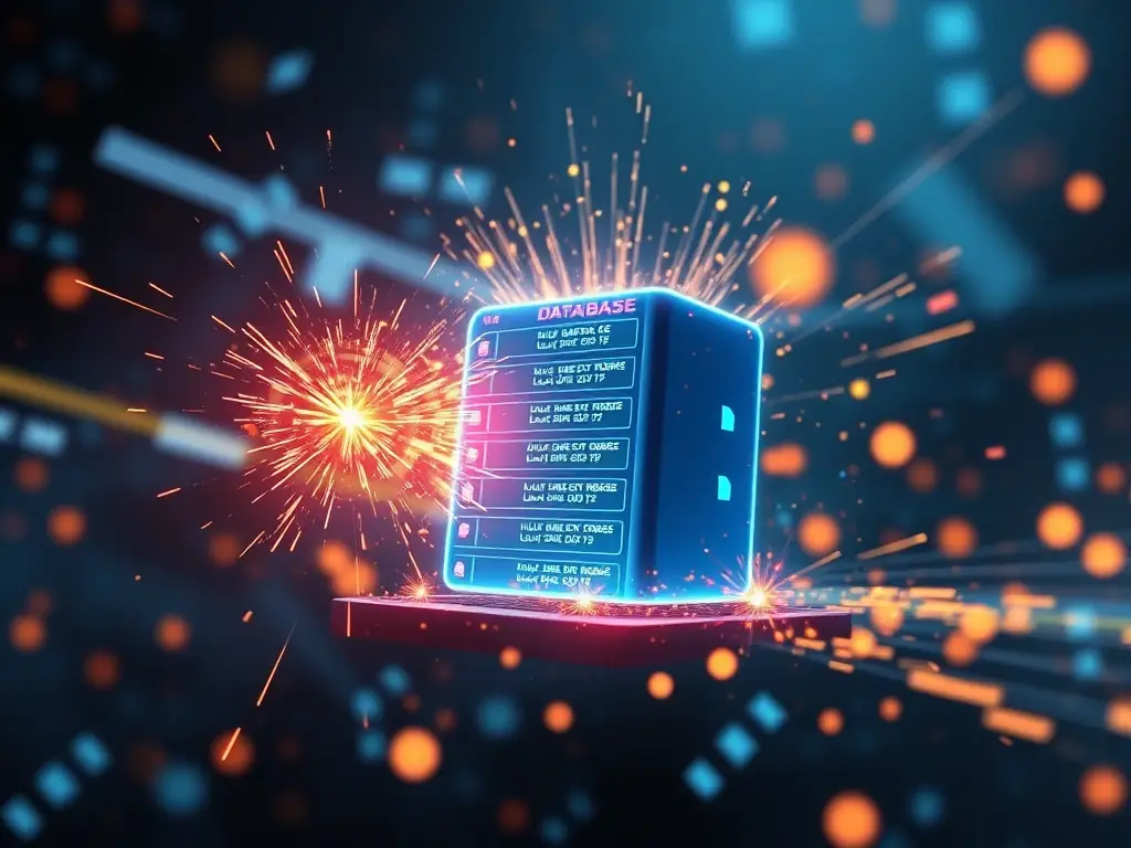 An image of a database being reactivated with sparks and energy, symbolizing the re-engagement of old leads.